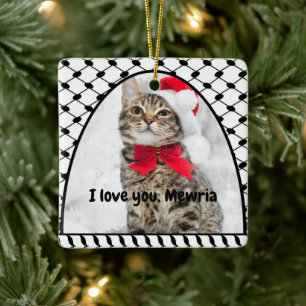 Two Photo Custom Text Keffiyeh Free Palestine Ceramic Ornament