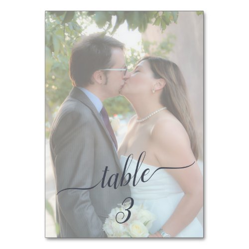 Two Photo Faded Opaque Wedding Calligraphy Table Number
