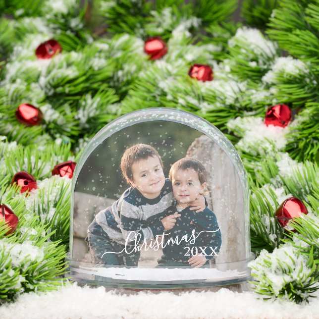 Two Photo Family Christmas 20XX Name Keepsake Snow Globe (Christmas)