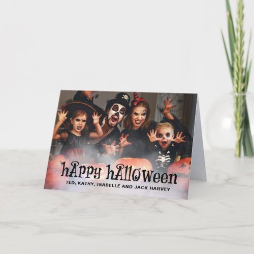 Two Photo Family Fun Typography Happy Halloween Card