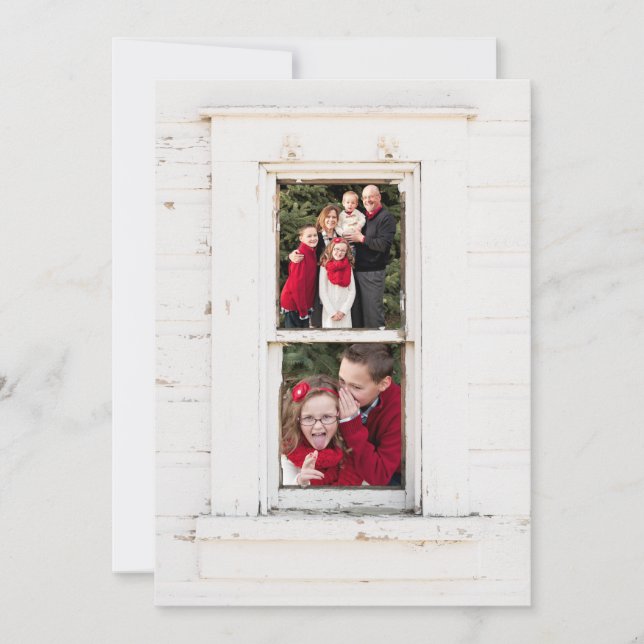 Two Photo Farmhouse Barn Window Christmas Card (Front)