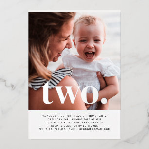 Two Photo First Birthday Silver Foil Invitation