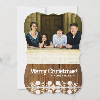 Two Photo Front Back Rustic Wood Look Holiday Card
