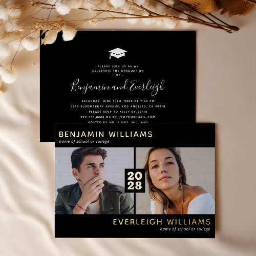 Two Photo Graduation Real Gold Foil Invitation