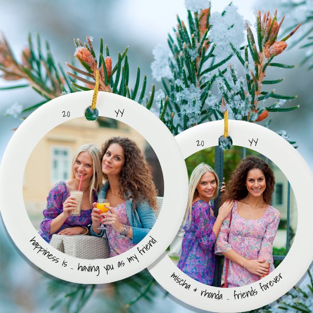 Two Photo Happiness is .. Friend Cute Minimalist Ceramic Ornament (Creator Uploaded)