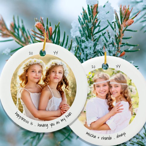 Two Photo Happiness is  Twin Cute Minimalist Ceramic Ornament