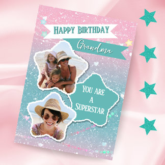 Two Photo Happy Birthday Superstar Grandma Card