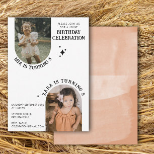 Two Photo Joint Birthday Watercolor Boho Brown Invitation