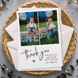Two Photo Kids Birthday  Thank You Card<br><div class="desc">Simple,  minimal kids birthday thank you card. Perfect for thanking guests for coming to your child's birthday party. Design features two photos,  message and typography script ''thank you'' in trendy lettering.</div>