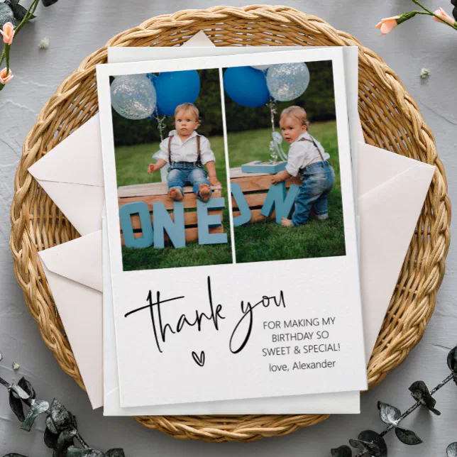 Two Photo Kids Birthday Thank You Card | Zazzle