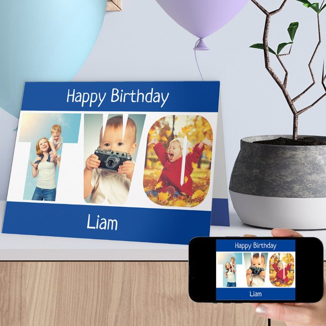 TWO Photo Letters Blue Boys 2nd Birthday Card (Creator Uploaded)