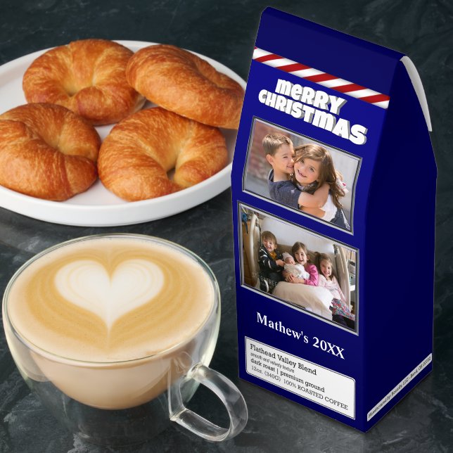 Two Photo Merry Christmas Family Name Blue Roasted Coffee (Breakfast)