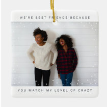 Two Photo Minimalist Best Friend Snowfall Holiday Ceramic Ornament