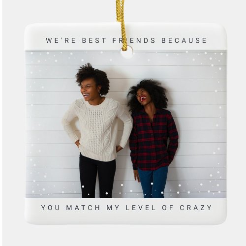 Two Photo Minimalist Best Friend Snowfall Holiday Ceramic Ornament