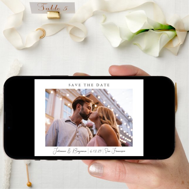 Two Photo Minimalist Modern Script Elegant Wedding Save The Date (Front Digital)