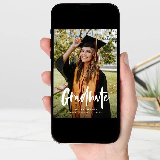 Two Photo Modern Calligraphy Photo Graduation Announcement (Front Digital)