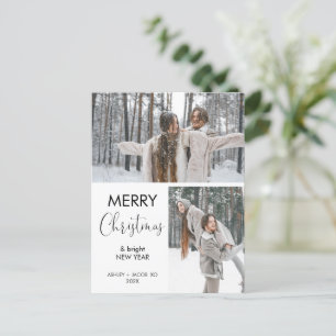 Two Photo Modern Minimalist Merry Christmas Postcard