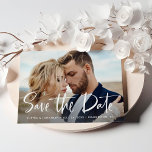 Two Photo | Modern Script Save the Date<br><div class="desc">This whimsical and elegant save the date card features two of your favorite personal photos,  with trendy white handwritten script. A simple and modern look that will fit perfectly with your style!</div>