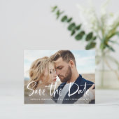 Two Photo | Modern Script Save the Date Announcement Postcard (Standing Front)