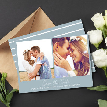 Two Photo Nautical Stripe Beach Wedding Save The Date by stylelily at Zazzle