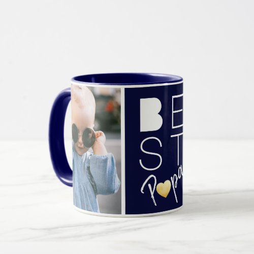 Two Photo Navy Blue Best Papa Mug