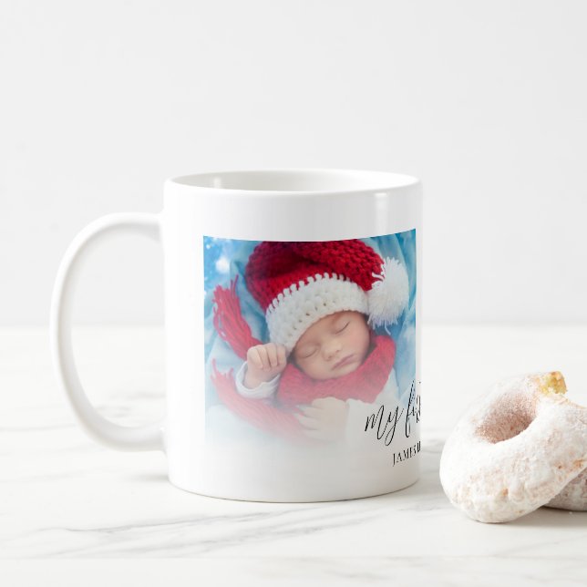 Two Photo New Baby First Christmas Name Coffee Mug (With Donut)