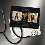 Two Photo Nursing MSN Black Gold Insignia<br><div class="desc">These professional 5" x 7" Master of Science in Nursing announcements feature a gold medical insignia (Caduceus Rod-of Asclepius)
on a black background in the center with placeholders for two of your favorite photos on an black background with white lettering.</div>