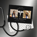 Two Photo Nursing MSN Black White Insignia<br><div class="desc">These professional 5" x 7" Master of Science in Nursing announcements feature a white medical insignia (Caduceus Rod-of Asclepius)
on a black background in the center with placeholders for two of your favorite photos on an black background with white lettering.</div>