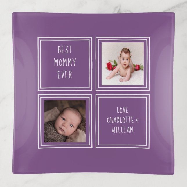 Two Photo One of a Kind Personalized Purple Trinket Tray (Front)