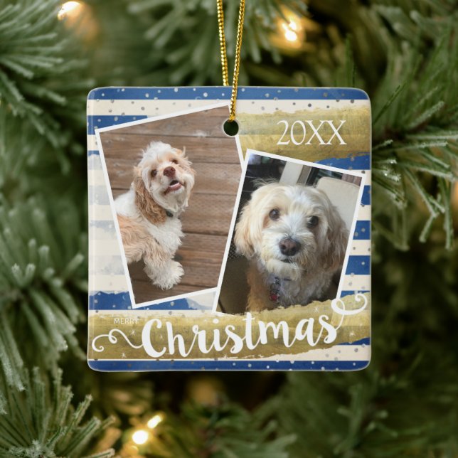 Two Photo Personalized Christmas Ceramic Ornament (Tree)