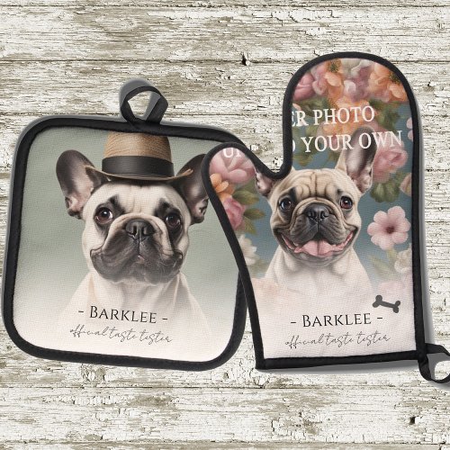 Two Photo Pet Offical Taste Tester Kitchen Oven Mitt  Pot Holder Set