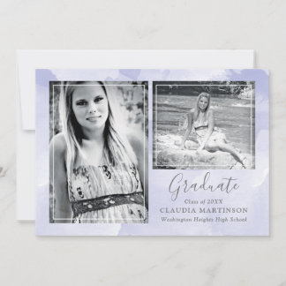 Two Photo Purple Background Graduation Announcement