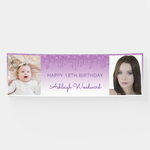 Two Photo Purple Dripping Glitter 18th Birthday Banner