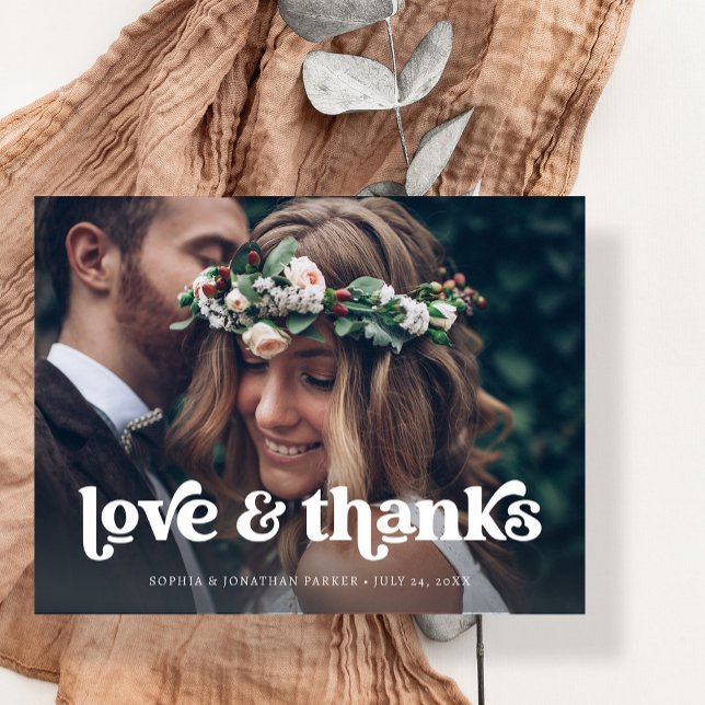 Two Photo | Retro Boho Typography Thank You Announcement Postcard (Creator Uploaded)