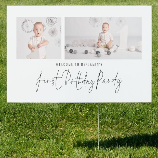 Two Photo Script Welcome First Birthday Party  Sign (Insitu)