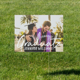 Two Photo & Side Class of Graduate Graduation Yard Sign