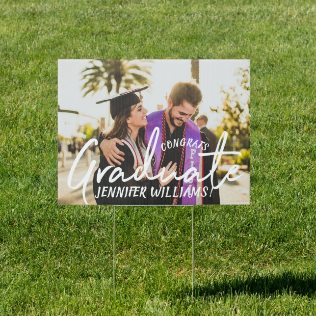 Two Photo & Side Class of Graduate Graduation Yard Sign (Insitu)