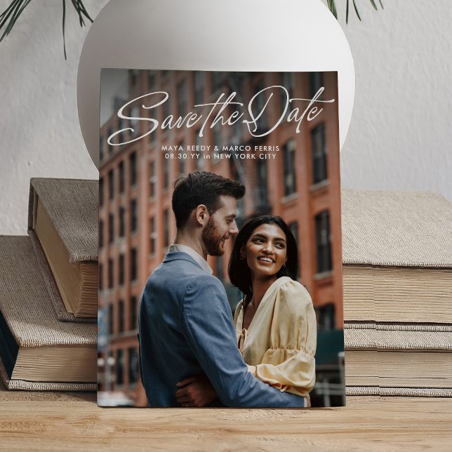 Two photo simple stylish script wedding save the date (Creator Uploaded)