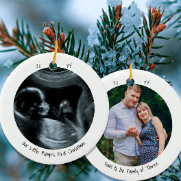 Two Photo Sonogram Pregnancy Cute Minimalist Ceramic Ornament