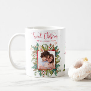 Two Photo, Sweet Christmas, Greenery and Cookies Coffee Mug