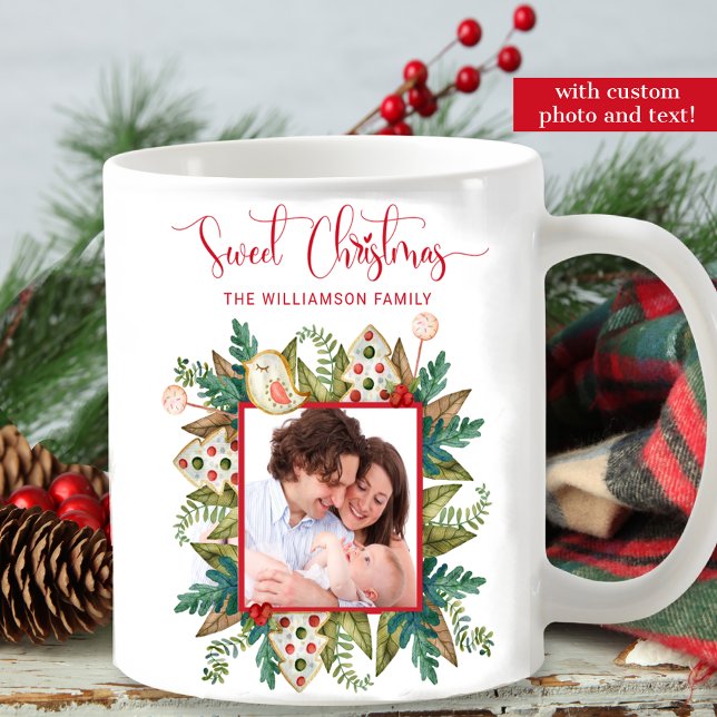 Two Photo, Sweet Christmas, Greenery and Cookies Coffee Mug (Creator Uploaded)