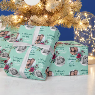 Two Photo Template Christmas Rose Wrapping Paper