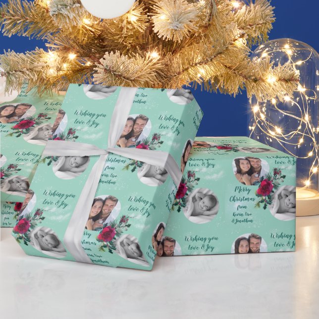 Two Photo Template Christmas Rose Wrapping Paper (Holidays)