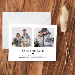 Two Photo Text and Heart | Save the Date Postcard<br><div class="desc">This simple and stylish black and white wedding save the date postcard features classic, elegant black text with a matching heart and a spot for your names and wedding details. There is also room to show off two of your favorite personal photos for a modern way to let your friends...</div>