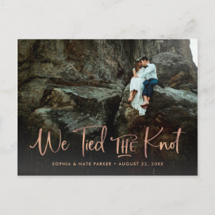 Two Photo We Tied the Knot Handwritten Script Announcement Postcard