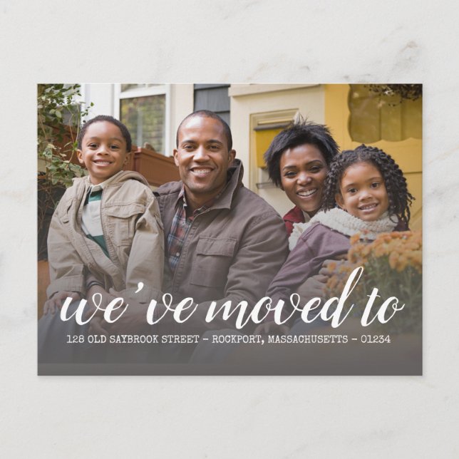 Two Photo We've Moved Script Change of Address Postcard (Front)