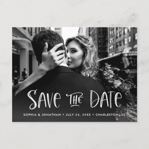 Two Photo  Whimsical Typography Save the Date Announcement Postcard