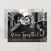 Two Photo | White Script Tying the Knot Announcement Postcard (Front/Back)