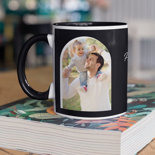 Two Photo Window with Text Fathers Day Black Mug