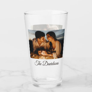 Two Photos and Personalized Script 16oz Pint Glass